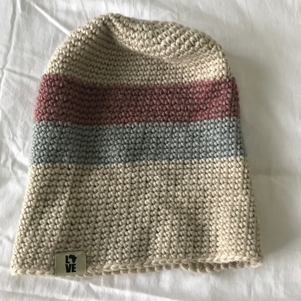 Women's Beanie Tan with Stripes